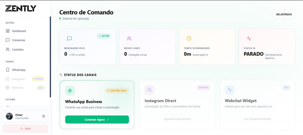Interface do Zently: Inbox Inteligente