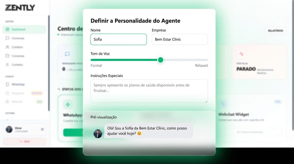 Interface do Zently: Personalidade do Agente