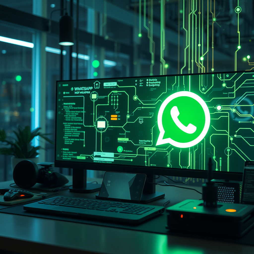 Representação visual de um chatbot de IA no WhatsApp interagindo com um cliente
